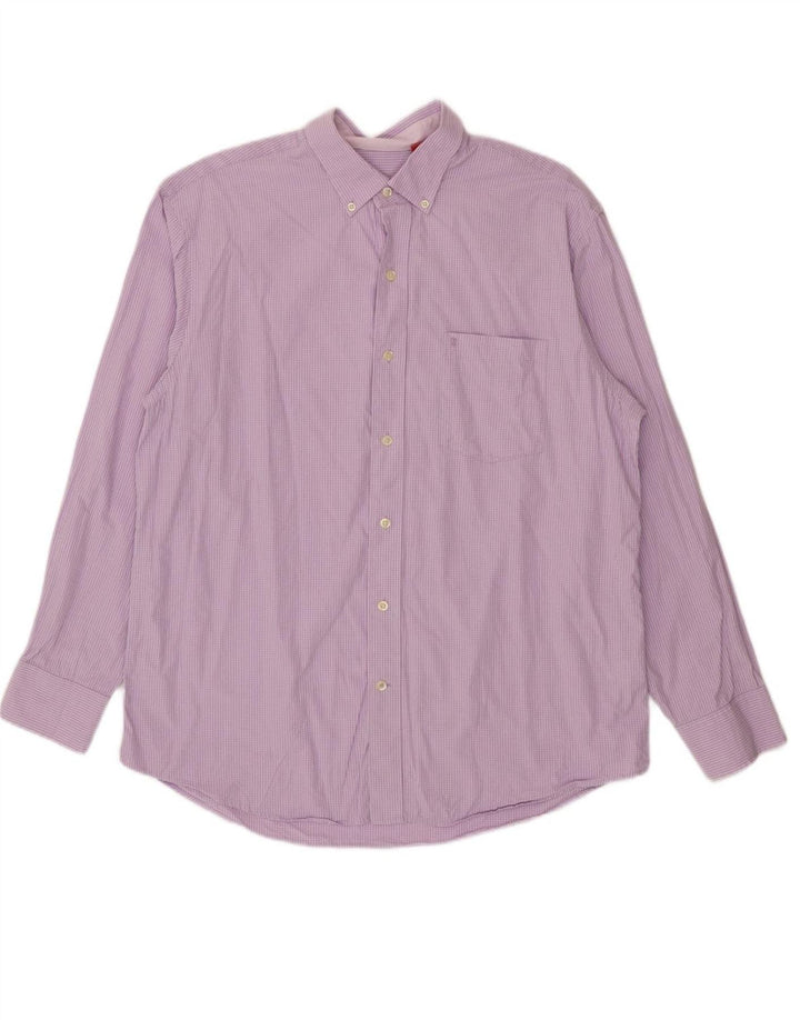 IZOD Mens Shirt Large Purple Check Cotton