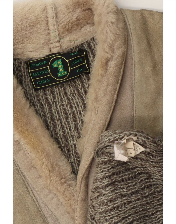 Sweter męski w stylu vintage z szalowym dekoltem, duży, szary, wełniany blok kolorów