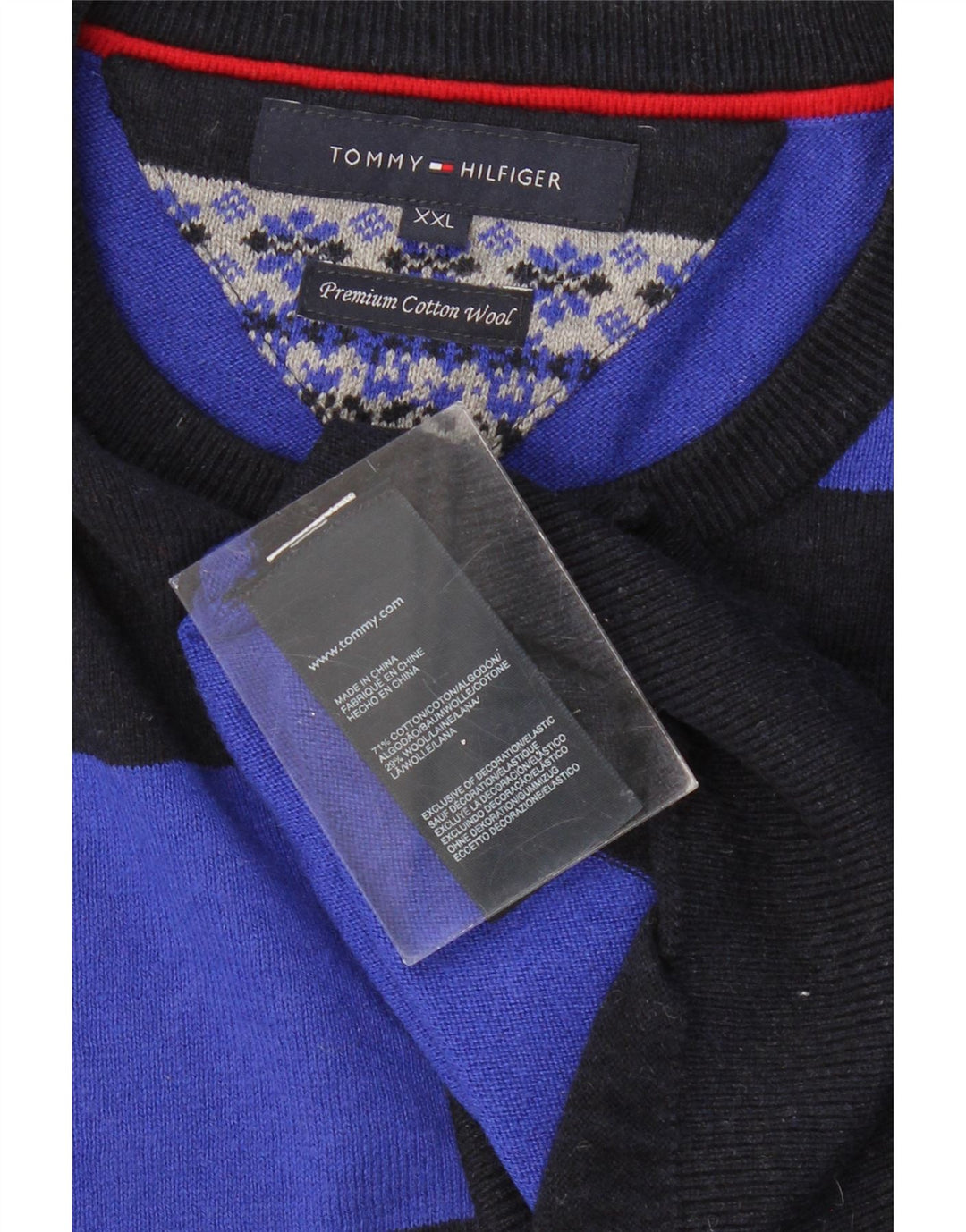 Męski sweter z okrągłym dekoltem TOMMY HILFIGER 2XL, bawełniany w czarne paski