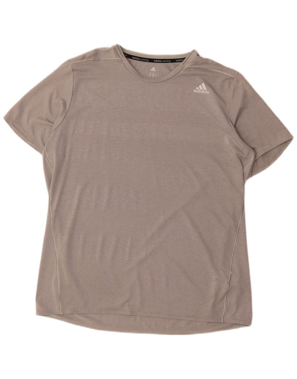 Adidas Mens Running T-Shirt Top XL Grey Striped Polyester
