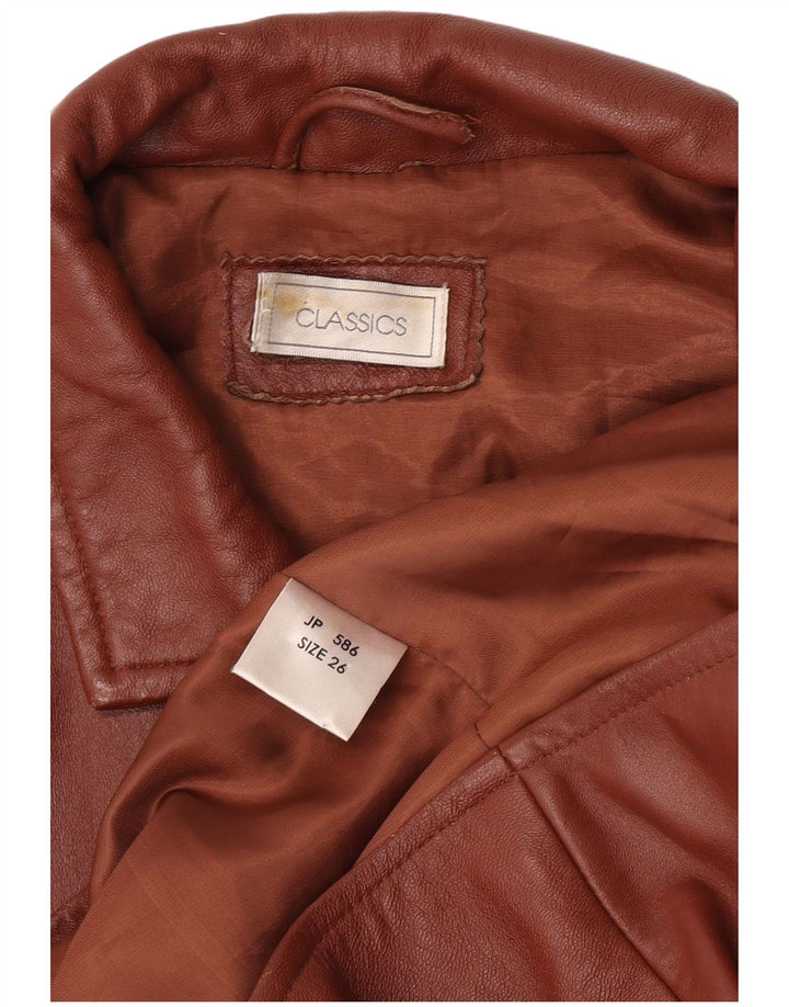 Klasyczna damska marynarka skórzana zapinana na 3 guziki UK 26 5XL Brązowa skóra