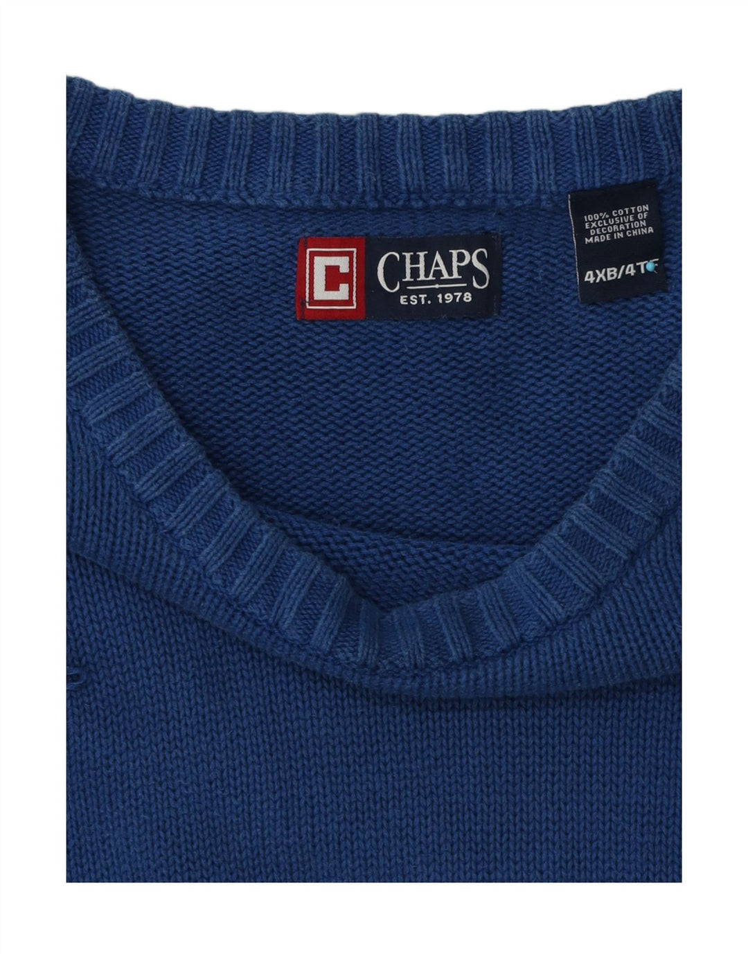 Męski sweter Chaps z dużym wycięciem pod szyją, 4XL, niebieska bawełna
