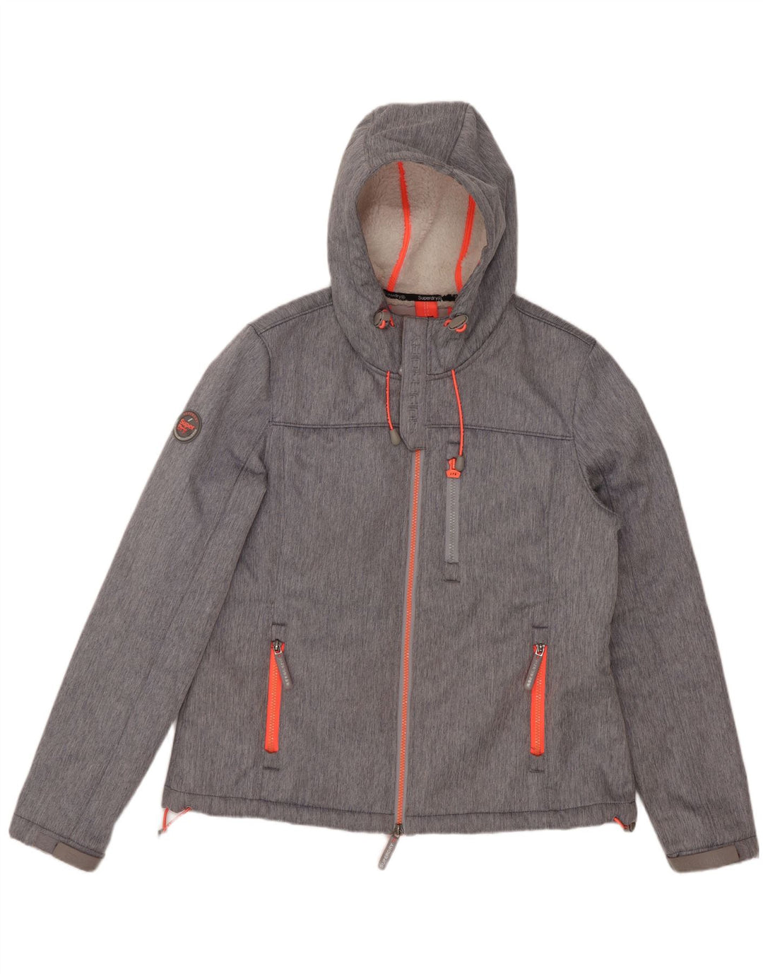 Damska kurtka wiatrówka z kapturem Superdry UK 16, duży, szary poliester