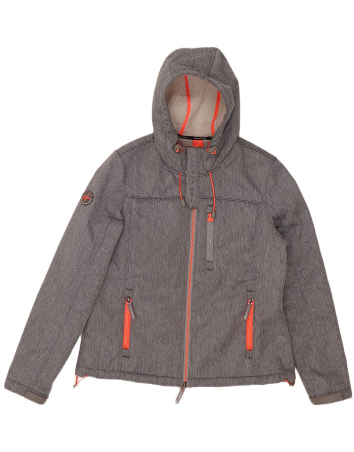 Damska kurtka wiatrówka z kapturem Superdry UK 16, duży, szary poliester