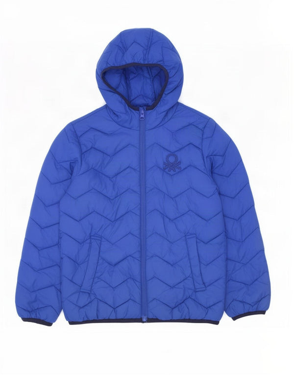 Benetton Boys Hooded Padded Jacket 7-8 Years Medium Blue Polyamide
