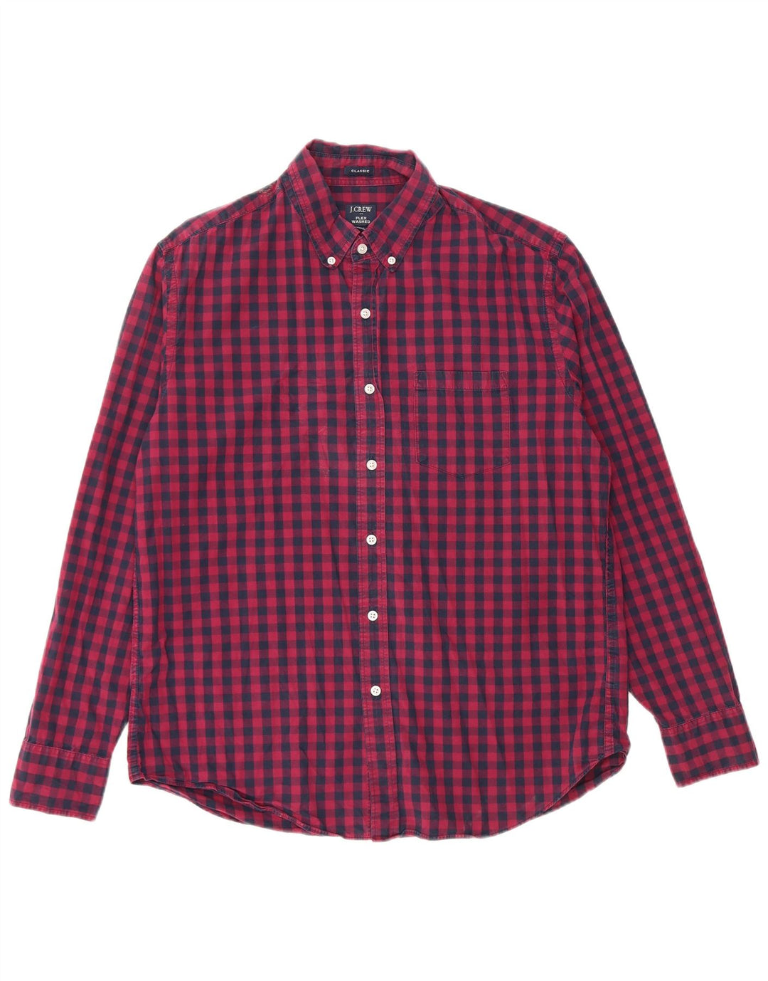 J. CREW Męska koszula o klasycznym kroju, duża, granatowa, bawełniana w kratkę