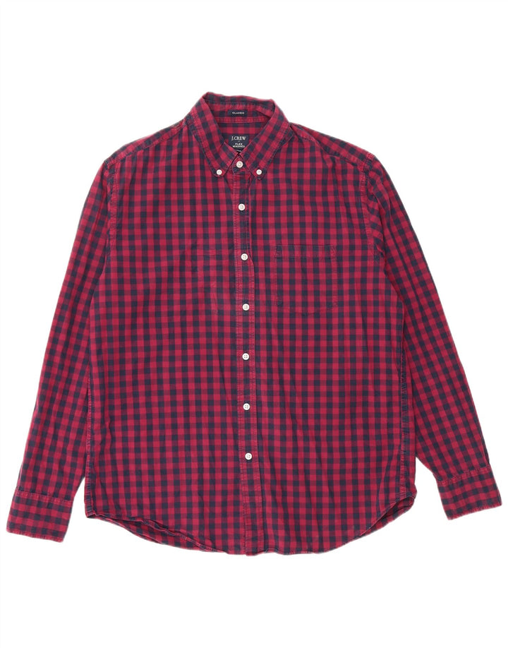 J. CREW Męska koszula o klasycznym kroju, duża, granatowa, bawełniana w kratkę