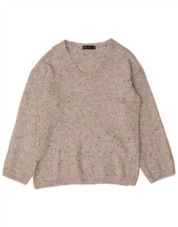 Marks & Spencer Damski sweter z dekoltem w kształcie litery V, UK 10, mały, szary, nakrapiany