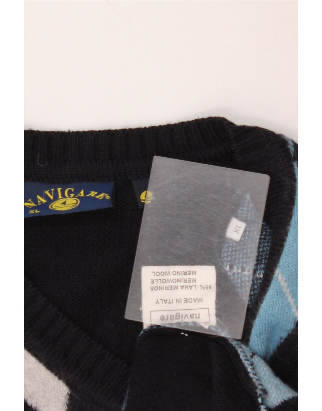 Męski sweter NAVIGARE z dekoltem w kształcie litery V, XL, granatowy Argyle/Diament