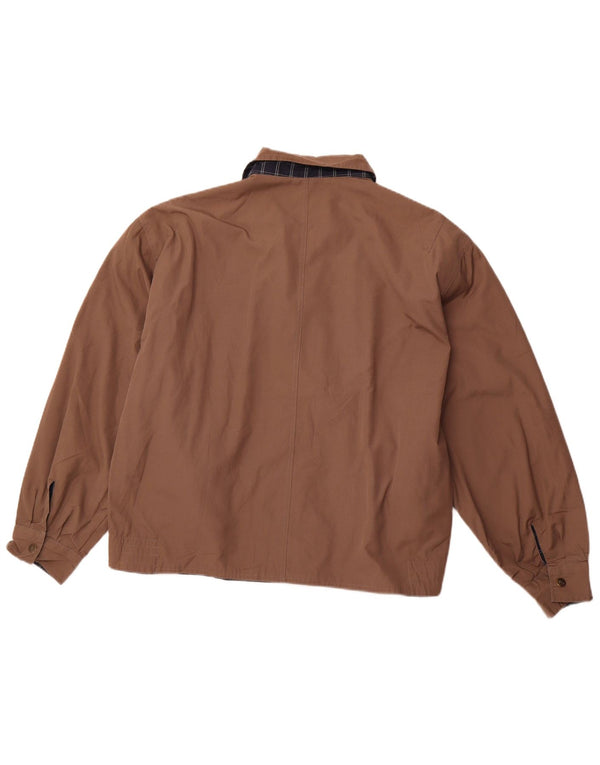 Męska dwustronna kurtka VINTAGE UK 40, duża, brązowa, poliester w kratę