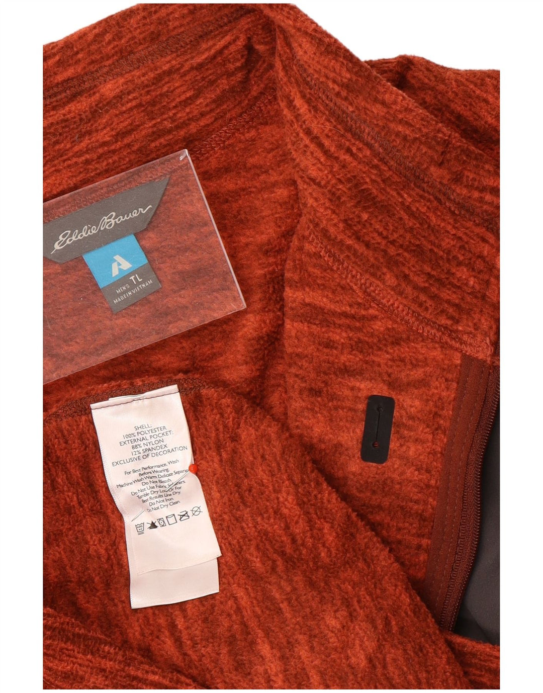 Męski sweter polarowy Eddie Bauer z zamkiem błyskawicznym, duży, pomarańczowy, nakrapiany poliester