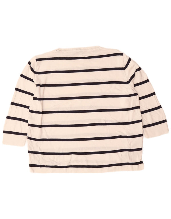 Marks & Spencer Womens Crew Neck Jumper Sweater UK 14 Medium White Striped