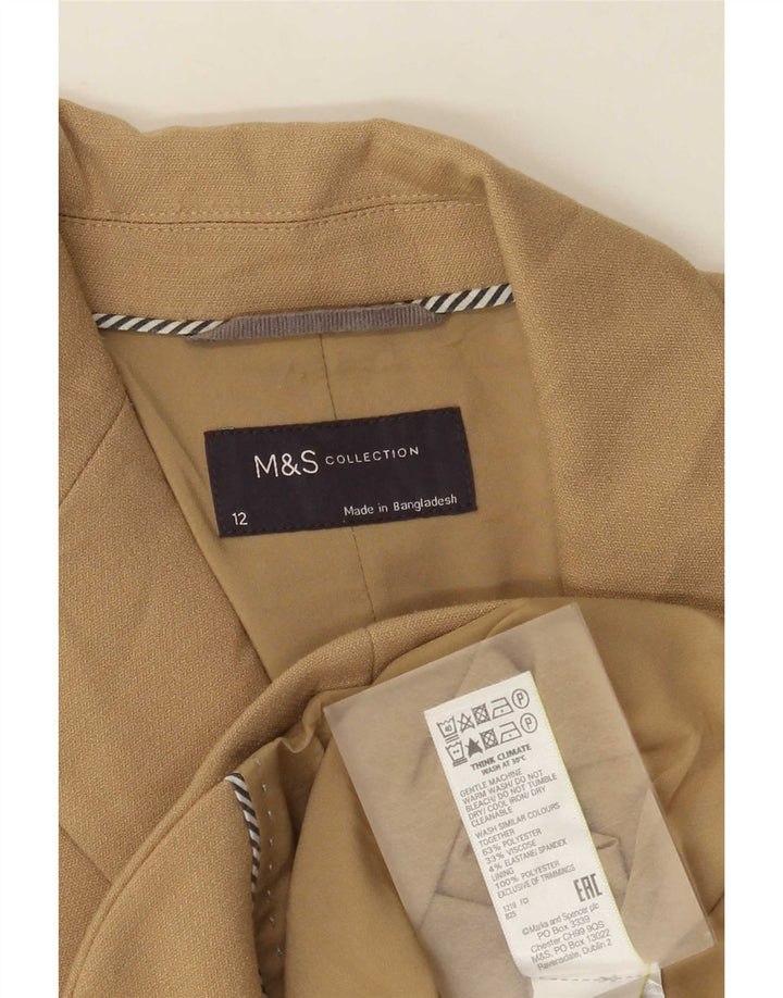 Marks & Spencer Damska marynarka zapinana na 2 guziki, UK 12, średni beżowy poliester