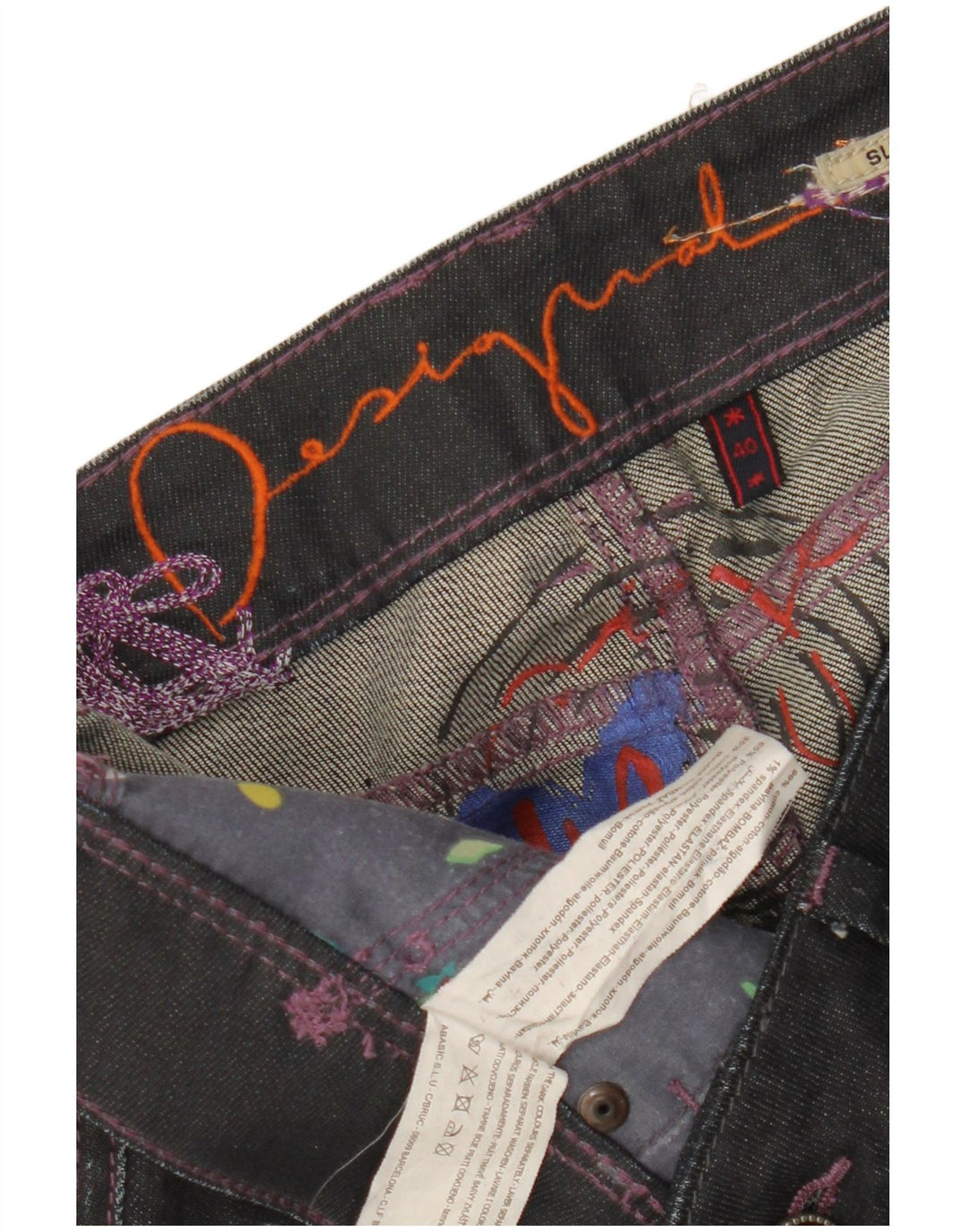 Damskie jeansy Desigual Graphic Slim EU 40 Medium W32 L35 Czarna bawełna