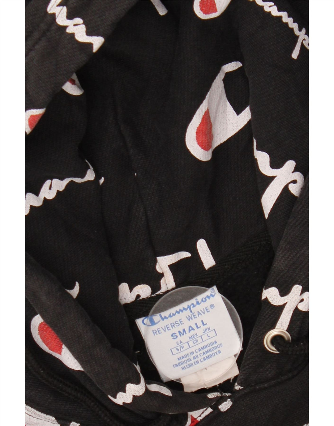 Męski sweter z kapturem i grafiką CHAMPION, mały, czarny, bawełniany