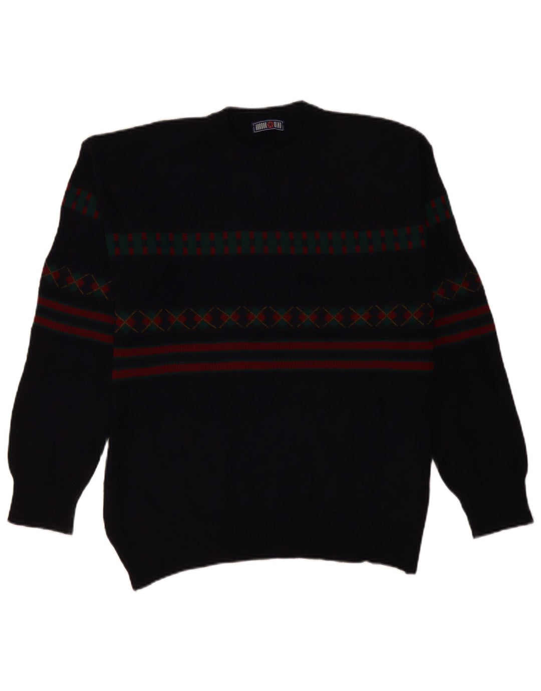 Męski sweter z golfem VINTAGE IT 50, duży, granatowy, geometryczny