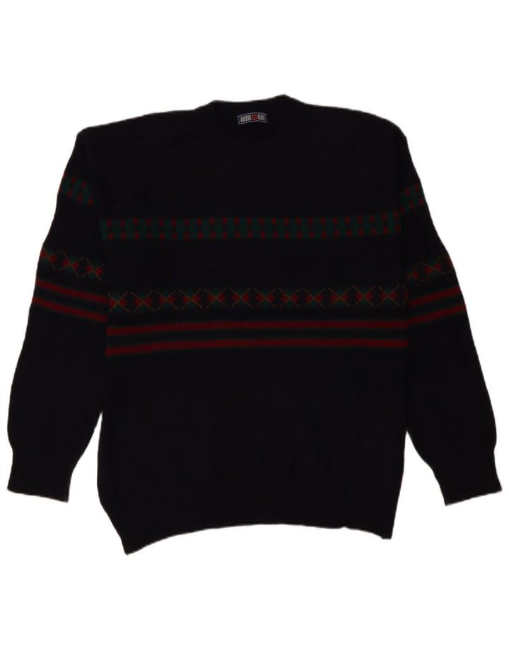 Męski sweter z golfem VINTAGE IT 50, duży, granatowy, geometryczny