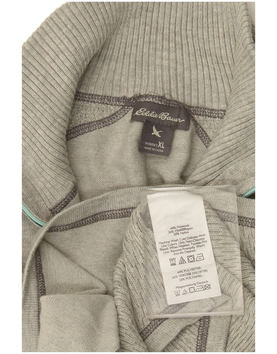 Damski sweter zapinany na zamek EDDIE BAUER UK 18 XL Szary poliester