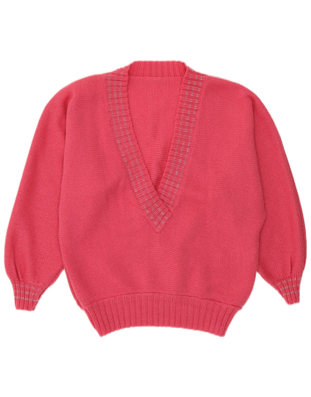 Sweter damski VINTAGE z dekoltem w kształcie litery V, UK 14, średni róż