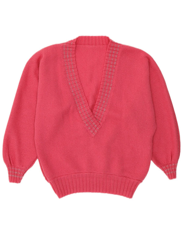 Sweter damski VINTAGE z dekoltem w kształcie litery V, UK 14, średni róż