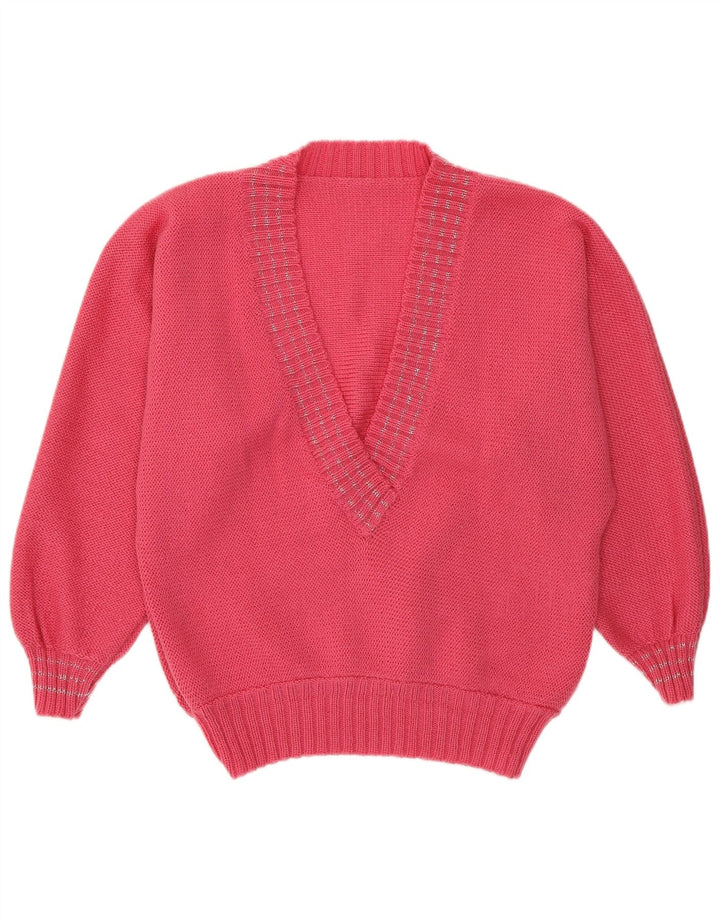 Sweter damski VINTAGE z dekoltem w kształcie litery V, UK 14, średni róż