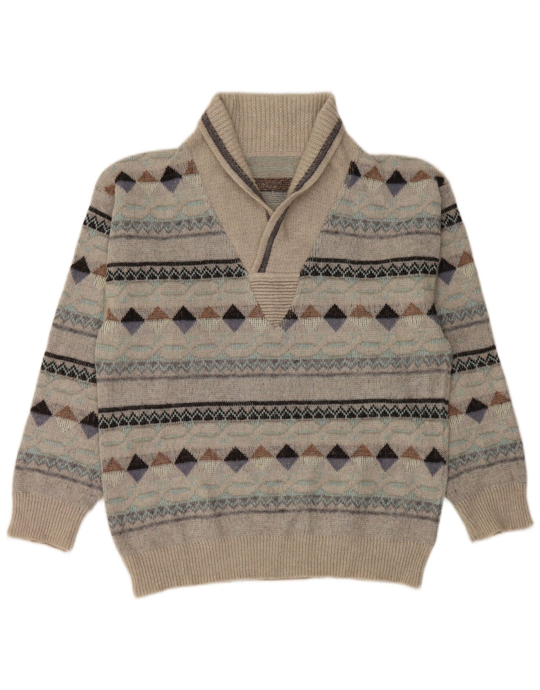 Męski sweter w stylu vintage z szalowym dekoltem IT 50 Średni szary Argyle/Diament