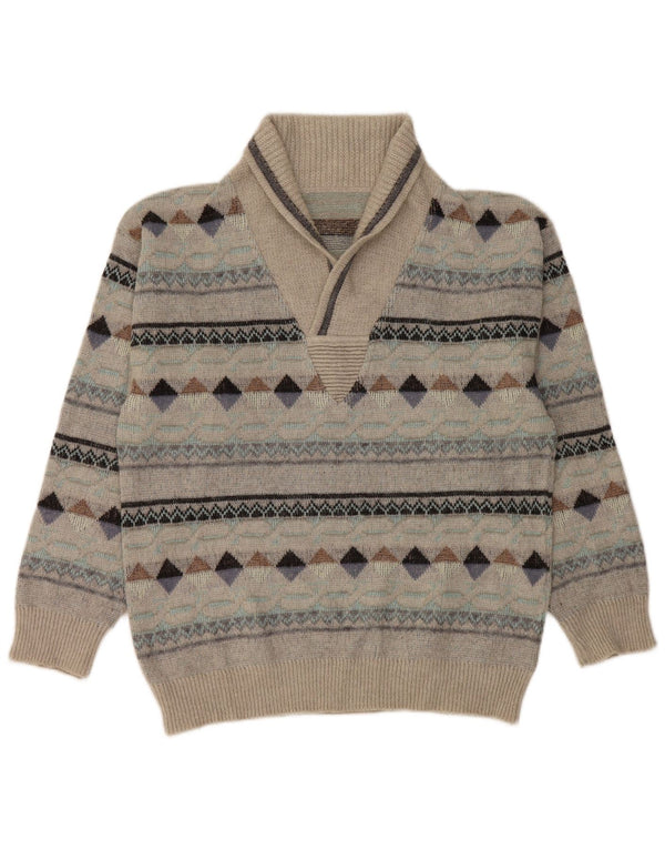 Męski sweter w stylu vintage z szalowym dekoltem IT 50 Średni szary Argyle/Diament