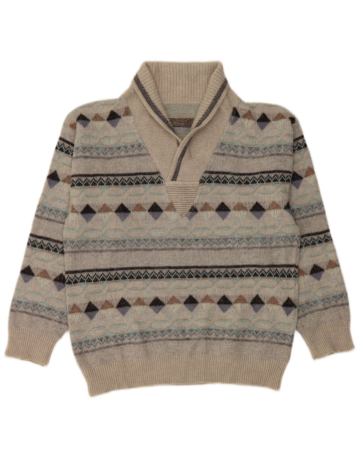 Męski sweter w stylu vintage z szalowym dekoltem IT 50 Średni szary Argyle/Diament