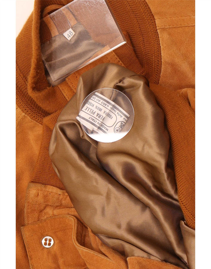 Vintage męska zamszowa kurtka bomber IT 48 średniej beżowej skóry