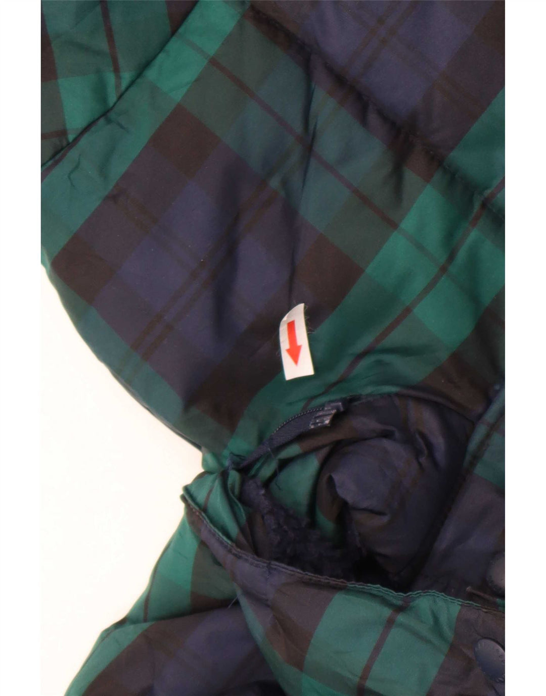 Wyściełana kurtka chłopięca Gap z kapturem, 13-14 lat, 2XL, granatowa, poliester w kratkę
