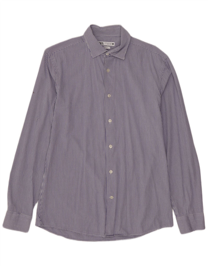 Koszula męska ZARA Slim Fit, bawełniana, w średnią niebieską kratkę
