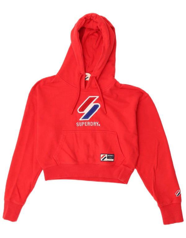 Damski sweter z kapturem Superdry, oversize, z grafiką, UK 10, mały, czerwony, bawełniany