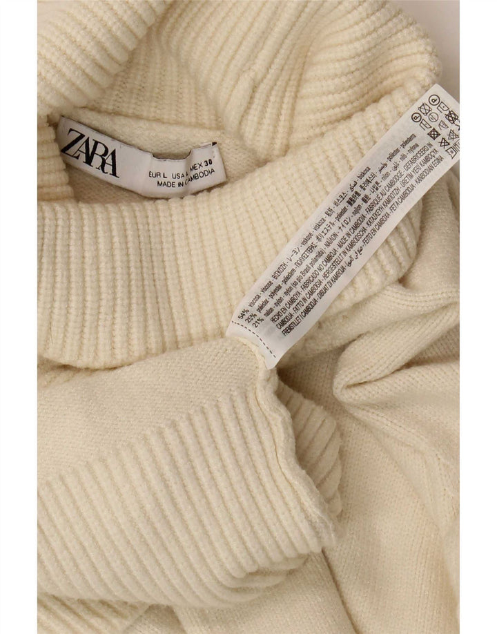 Damski sweter z golfem Zara UK 16 Large Beżowa Wiskoza