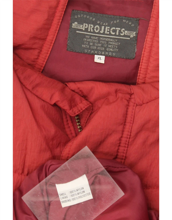 Męska wyściełana kamizelka w stylu vintage z grafiką UK 42 XL, czerwona nylonowa