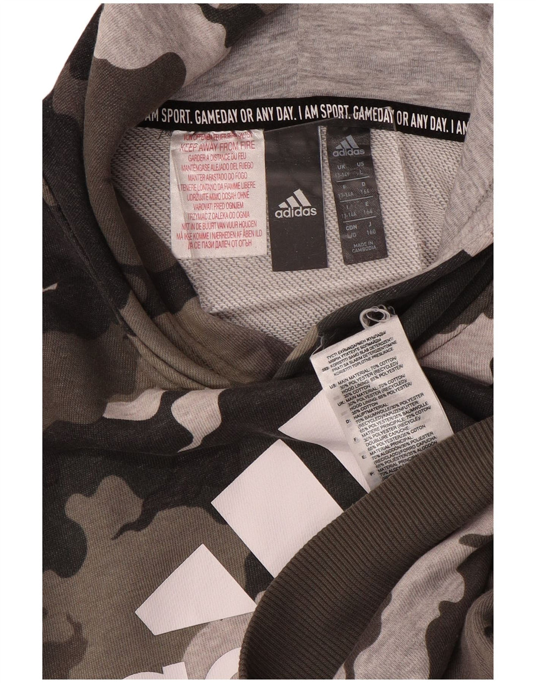 Chłopięcy sweter z kapturem ADIDAS z grafiką 13-14 lat, brązowa, bawełniana kamuflaż