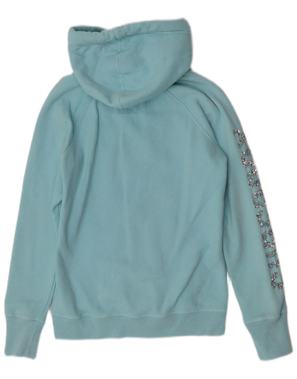 Damski sweter z kapturem Superdry z grafiką i zamkiem błyskawicznym UK 16, duży, niebieski, bawełniany