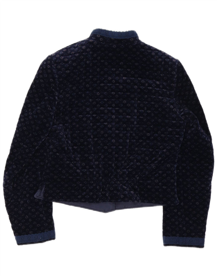 Vintage damska marynarka zapinana na 7 guzików UK 12, średnia, granatowa, bawełniana w cętki