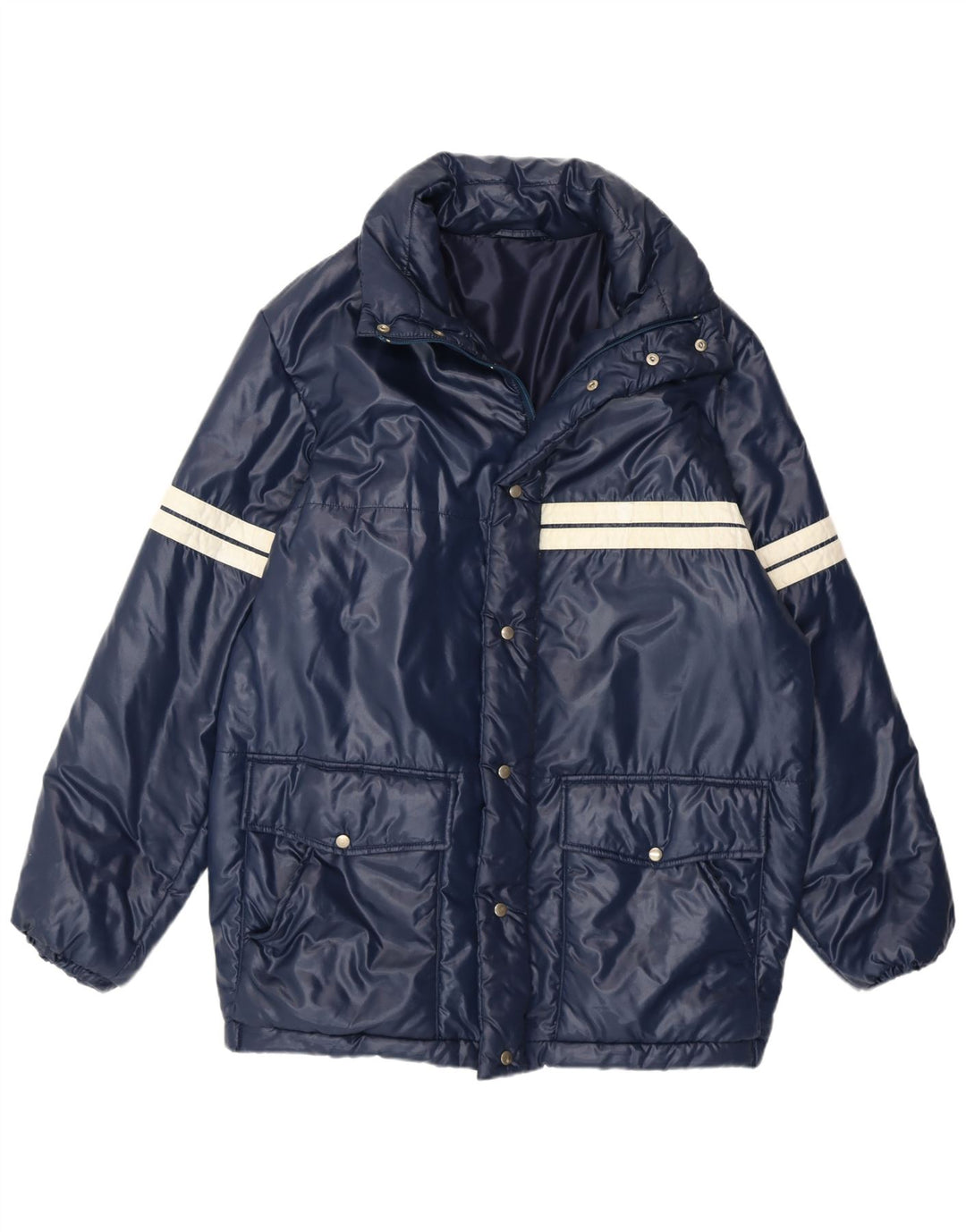 VINTAGE Mens Hooded Padded Coat IT 52 XL Navy Blue
