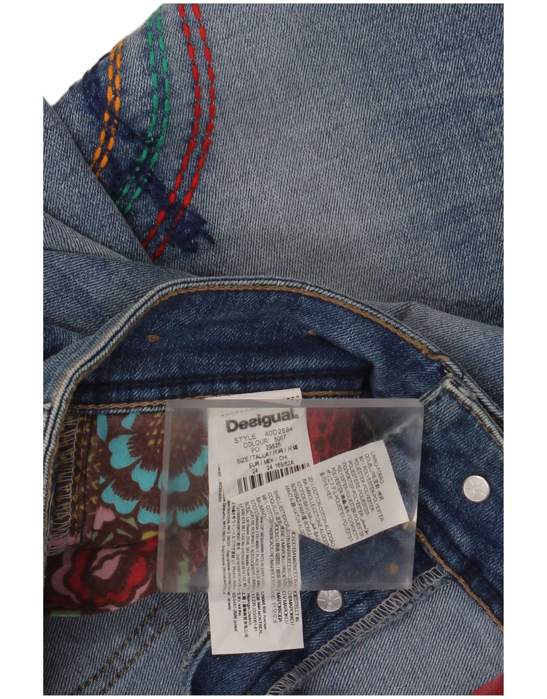 Damskie jeansy DESIGUAL Graphic Slim W24 L32 Niebieski kwiatowy poliester