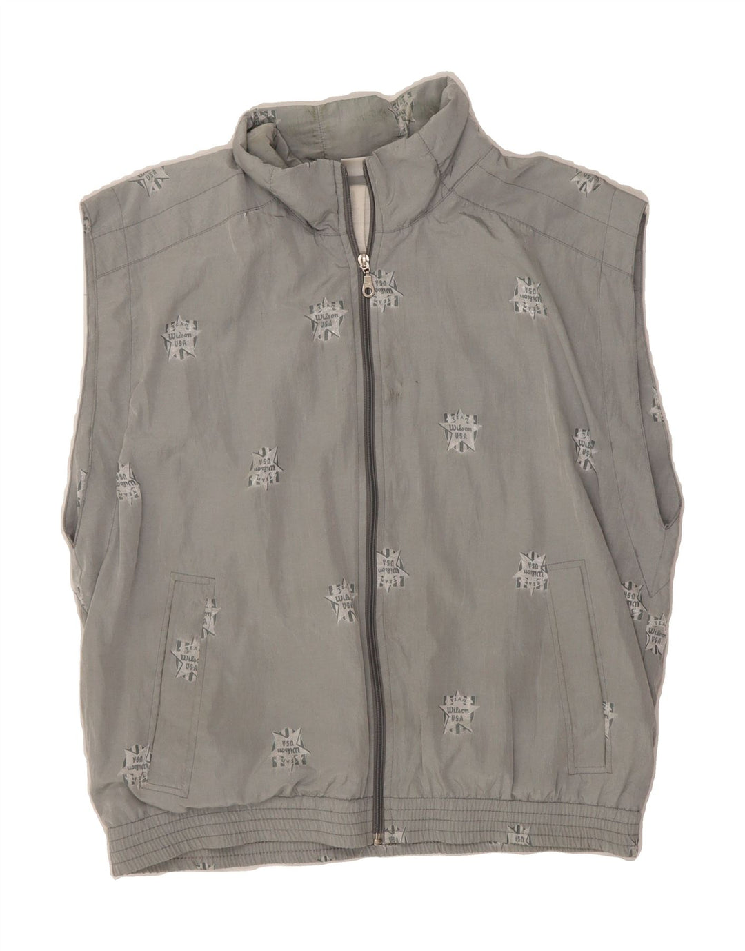 WILSON Mens Graphic Gilet IT 50 Large Grey Polyester Vintage Wilson and Second-Hand Wilson from Messina Hembry 