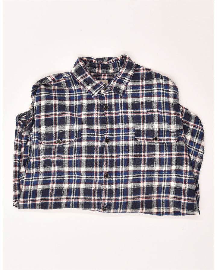 VINTAGE Mens Flannel Shirt XL Navy Blue Check Cotton Vintage Vintage and Second-Hand Vintage from Messina Hembry 