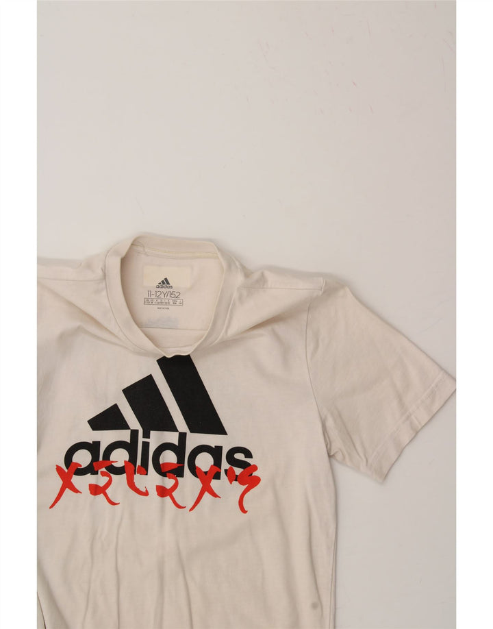 ADIDAS Boys Graphic T-Shirt Top 11-12 Years White Vintage Adidas and Second-Hand Adidas from Messina Hembry 