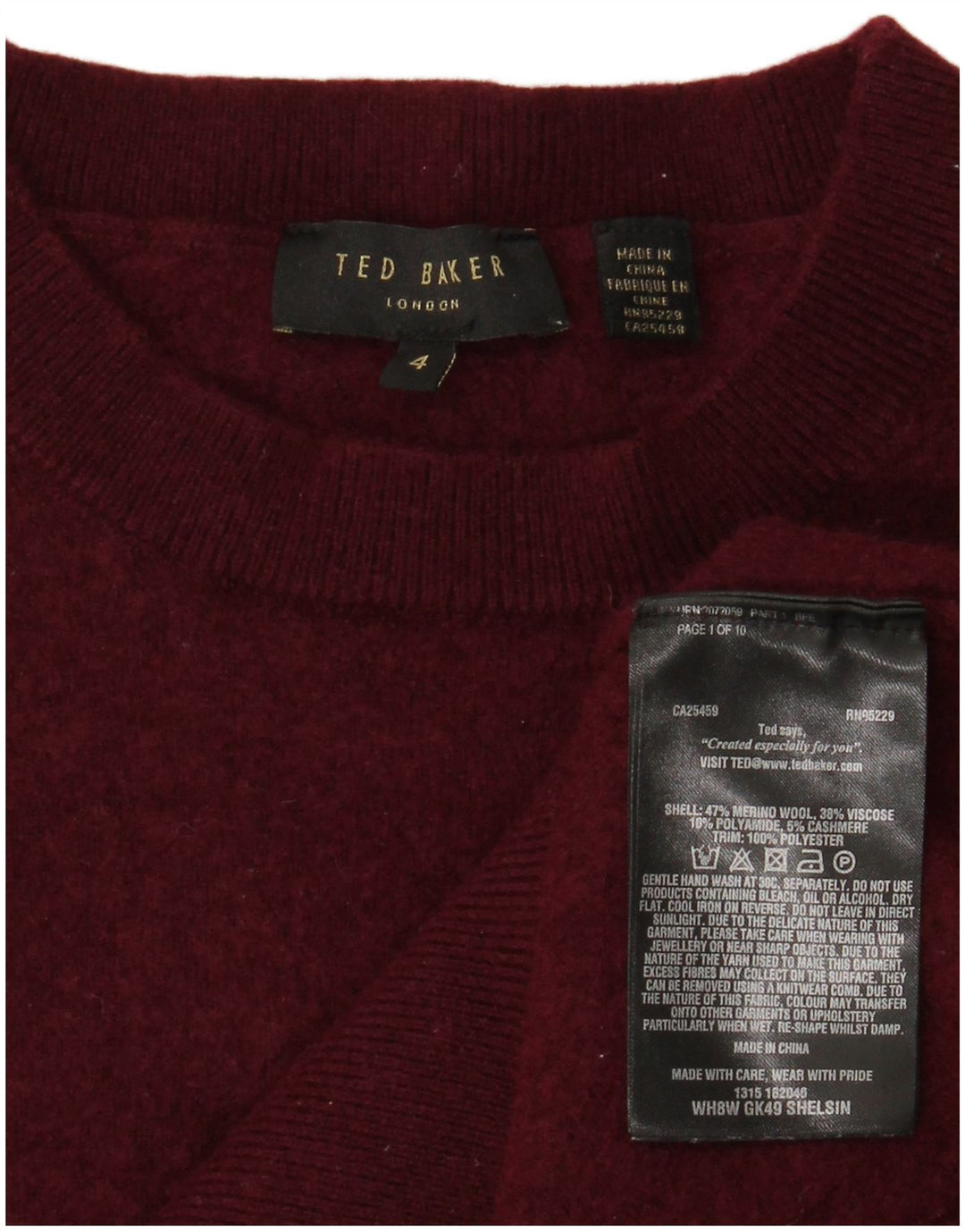 Damski sweter z okrągłym dekoltem TED BAKER, rozmiar 4, duży, bordowy