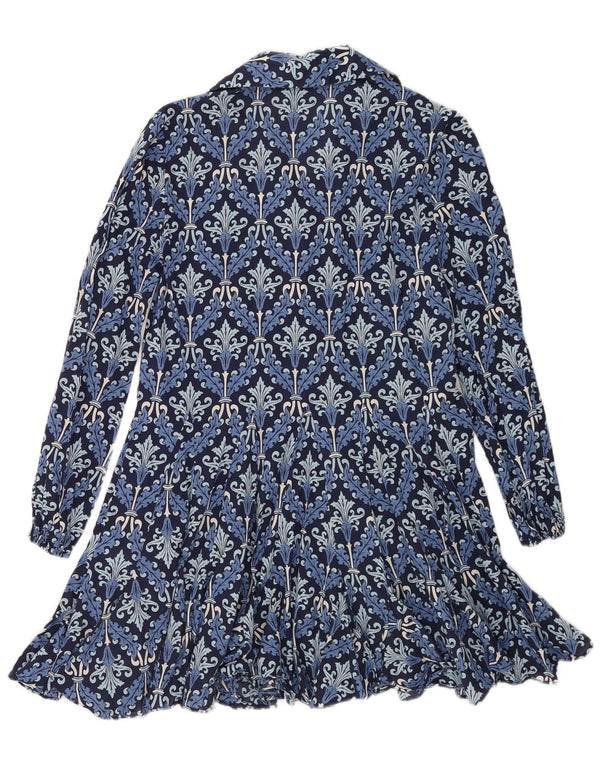 Zara Womens Loose Fit Shirt Dress UK 6 XS Blue Ikat Cotton