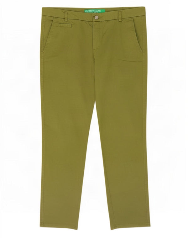 Spodnie damskie Benetton Slim Chino UK 14 Large W34 L29 Zielona bawełna