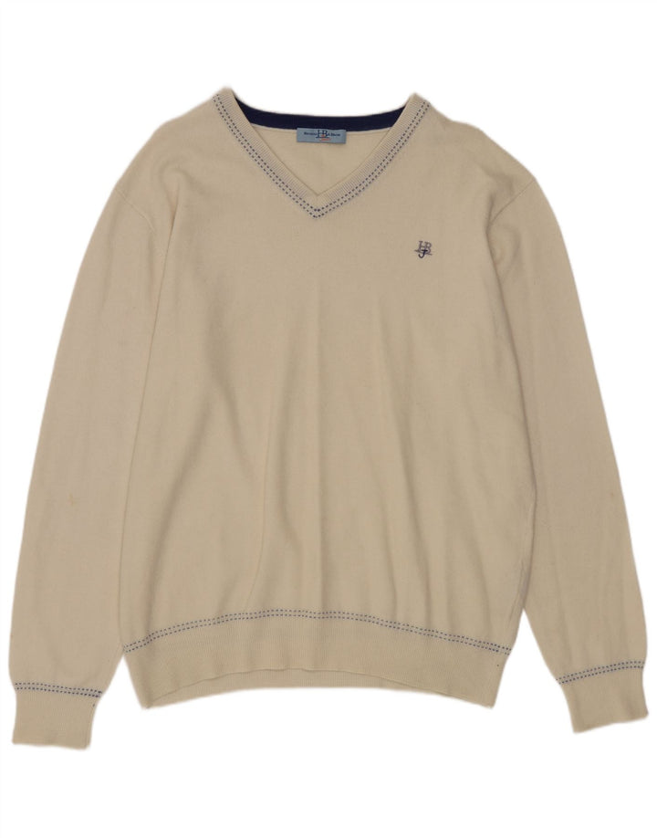 HARMONT & BLAINE Męski sweter z dekoltem w kształcie litery V, 2XL, biała wełna