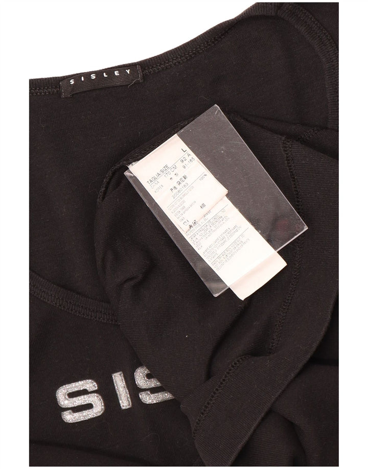 Damska koszulka z grafiką SISLEY Top UK 14, duża, czarna, bawełniana