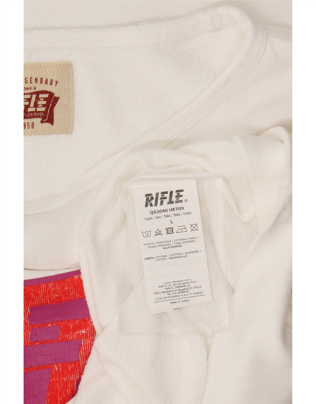 Damska bluza typu Crop Rifle z grafiką, UK 16, duża, biała bawełna