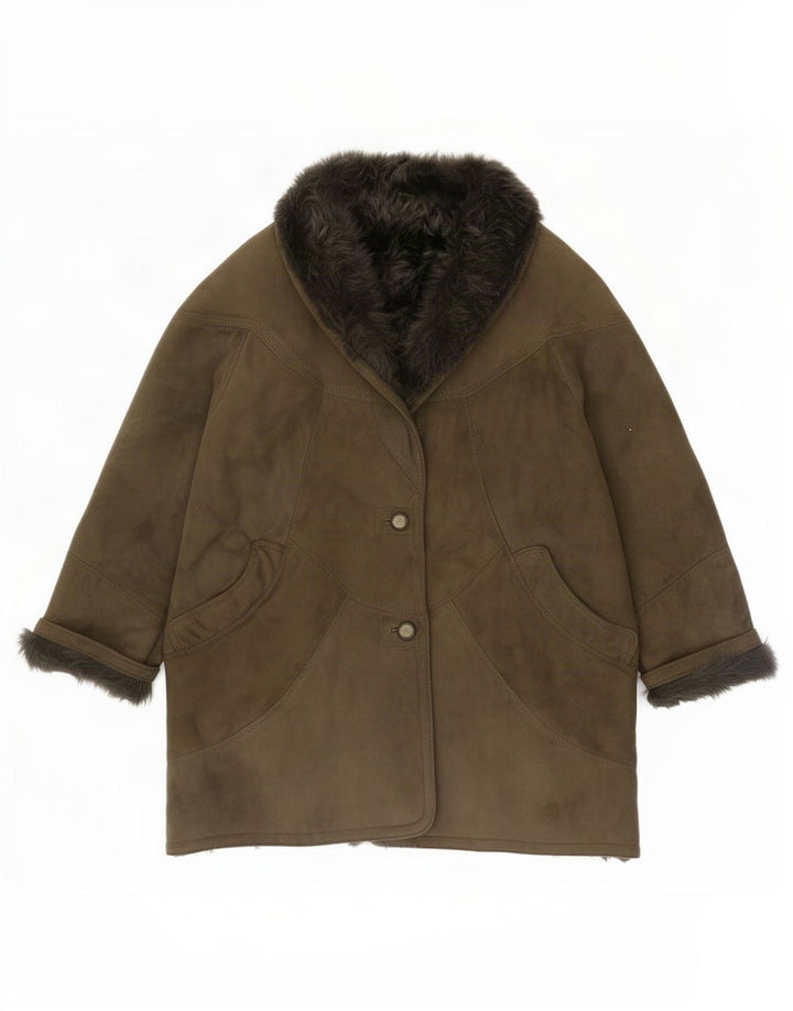 Vintage damski oversize'owy płaszcz z owczej skóry EU 46 XL Khaki