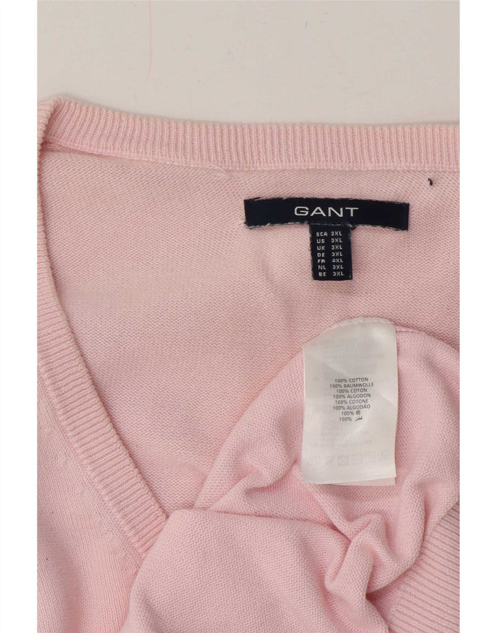 Męski sweter Gant z dekoltem w kształcie litery V, 3XL, różowy, bawełniany